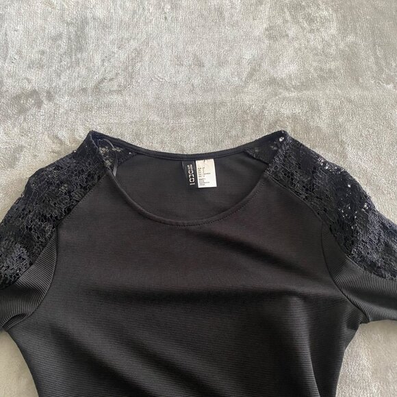 DIVIDED Black Bodycon Dress with Lace Sleeves Size 4 Romantic Goth Dark Fairy - Picture 3 of 7